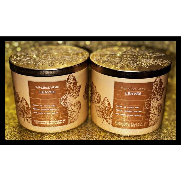 Lot of 2 Bath & Body Works Leaves Autumn Large 3-Wick Scented Candle 14.5oz - Picture 1 of 6